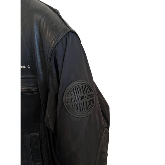 VTG Harley Davidson Black Leather, Nylon Bomber Jacket Men's Size XL Regular Fit - Picture 10 of 10